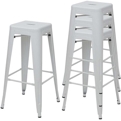 Set van 4 barkrukken MCW-A73, barkruk tegenkruk, metalen industrieel ontwerp stapelbaar ~ wit