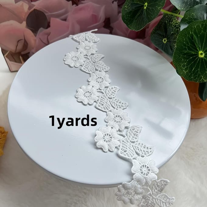 1 Yard Bloemig Kantrand Lint, Wateroplosbare Stof, DIY Naaiproject Decoratie 5,5 cm Breedte black