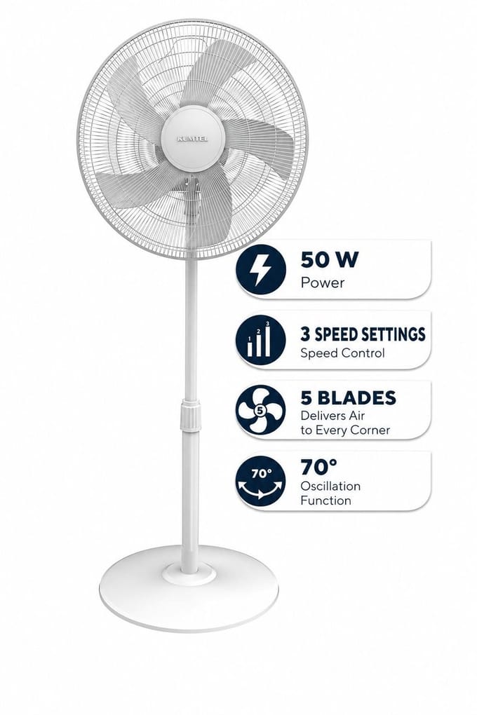 Asir - Staande Ventilator/Fan - 100% ABS - 40.5 x 44 x 121 cm