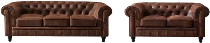 Chesterfield Banken Set - 2 & 3 Zits - Vintage Bruin - Suede leder