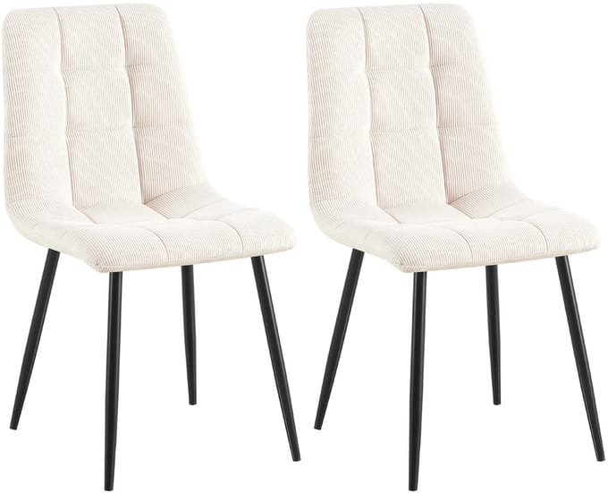CLP Set van 2 Eetkamerstoelen Tilde - Gestoffeerd - Metalen Onderstel - belastbaar tot 150 kg - Ribstof/creme