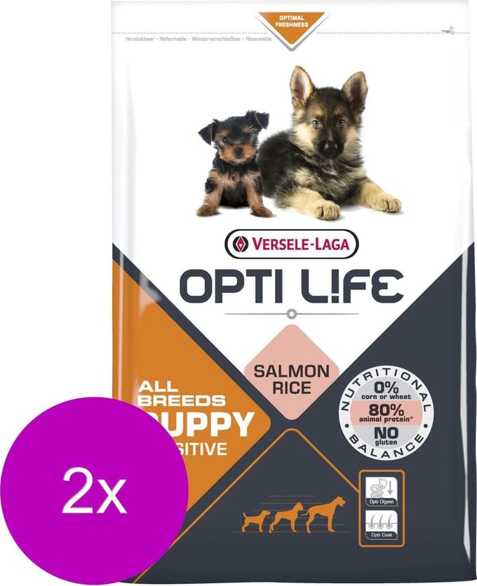 Opti Life Puppy Sensitive All Breeds - Hondenvoer - 2 x 2.5 kg