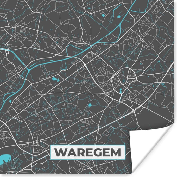 Poster Stadskaart – Grijs - Kaart – Waregem – België – Plattegrond - 75x75 cm
