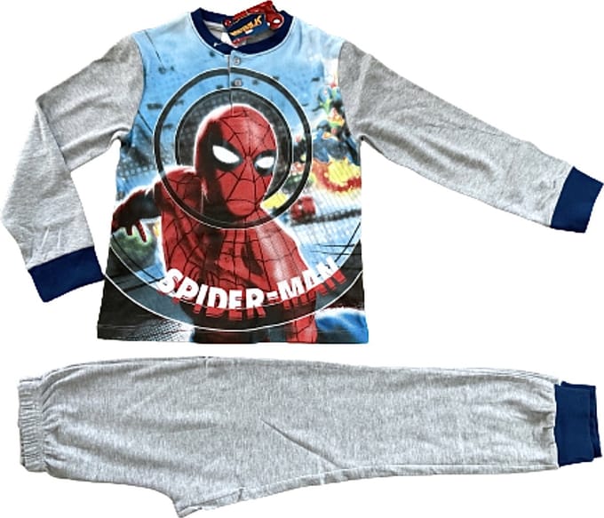 Marvel Spiderman Pyjama - Lange mouw - Dik Katoen - Grijs - Maat 128 (8 jaar)