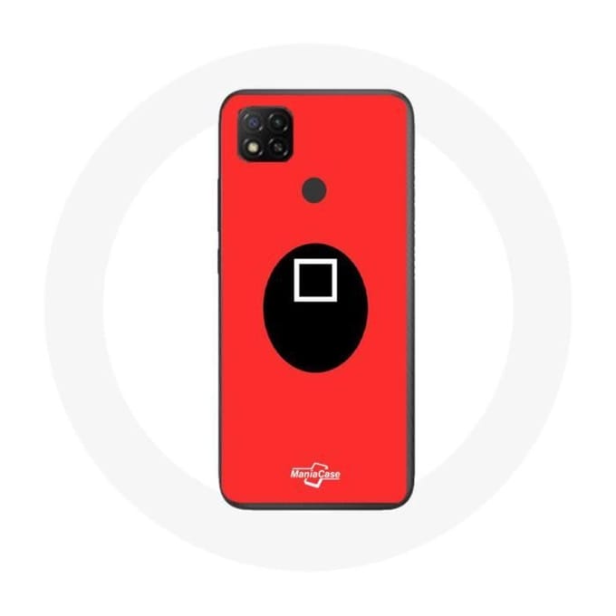 Xiaomi Redmi 9C hoesje Squid Game vierkant masker rode achtergrond rood