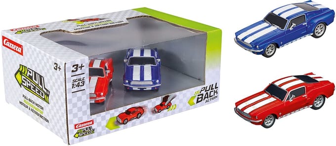 Carrera Speelgoedvoertuig Auto - Pull and Speed - Ford Mustang '67 - Pull Back Auto - Terugtrekauto - 1:43 - 2 Stuks