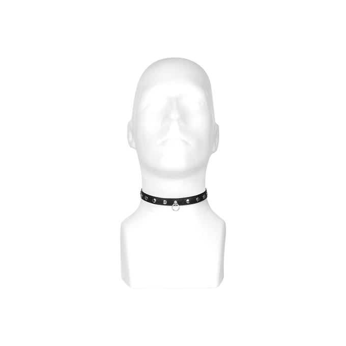 Rimba - Collar 1.5 cm Breed Zwart Leer Versierd Met Studs