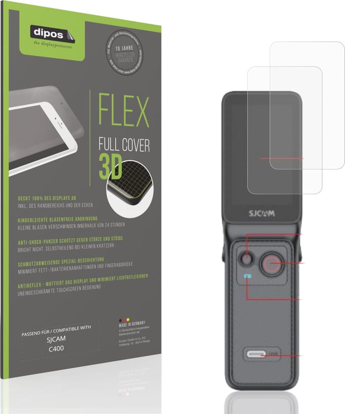 dipos FLEX – 2x Matte Screenprotector geschikt voor SJCAM C400 | Volledige Schermbescherming | Case-Friendly
