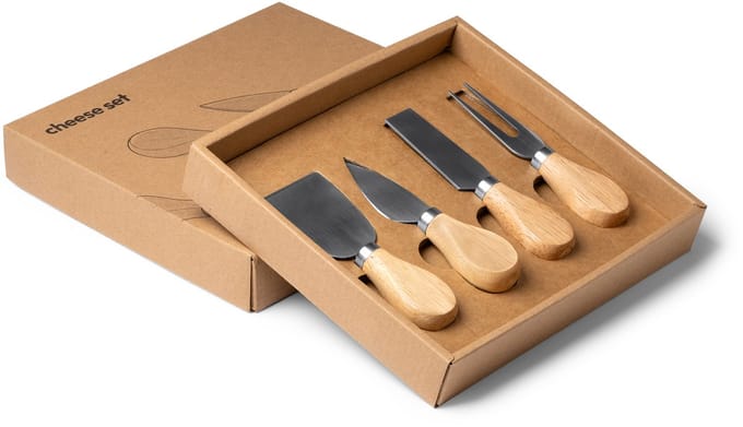 4 Delige Kaasset RVS met houten handvat, model Edam