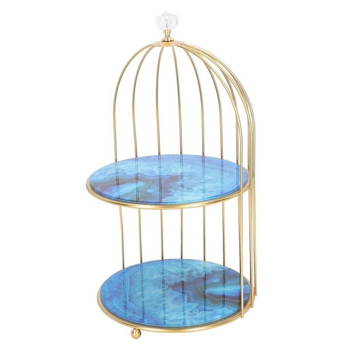 Dubbellaags Opbergrek Vogelkooi Organizer Displayrek voor Badkamer Aanrecht Kaptafel Agate Stone Pattern
