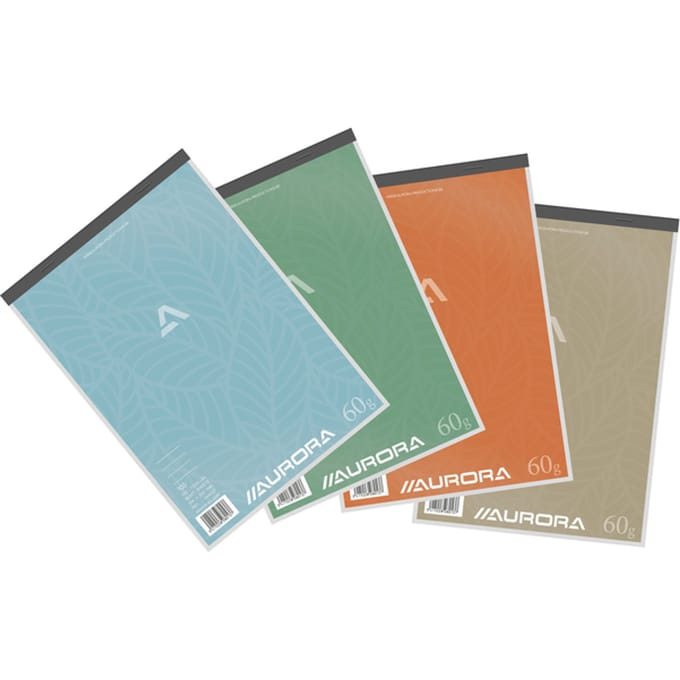 Schrijfblok Aurora A4 lijn 100 vellen 60gr assorti