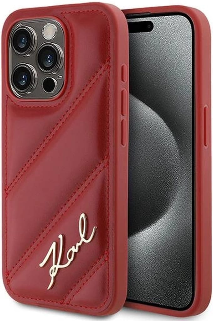 Karl Lagerfeld Diagonal Quilted Script case for iPhone 15 Pro - red