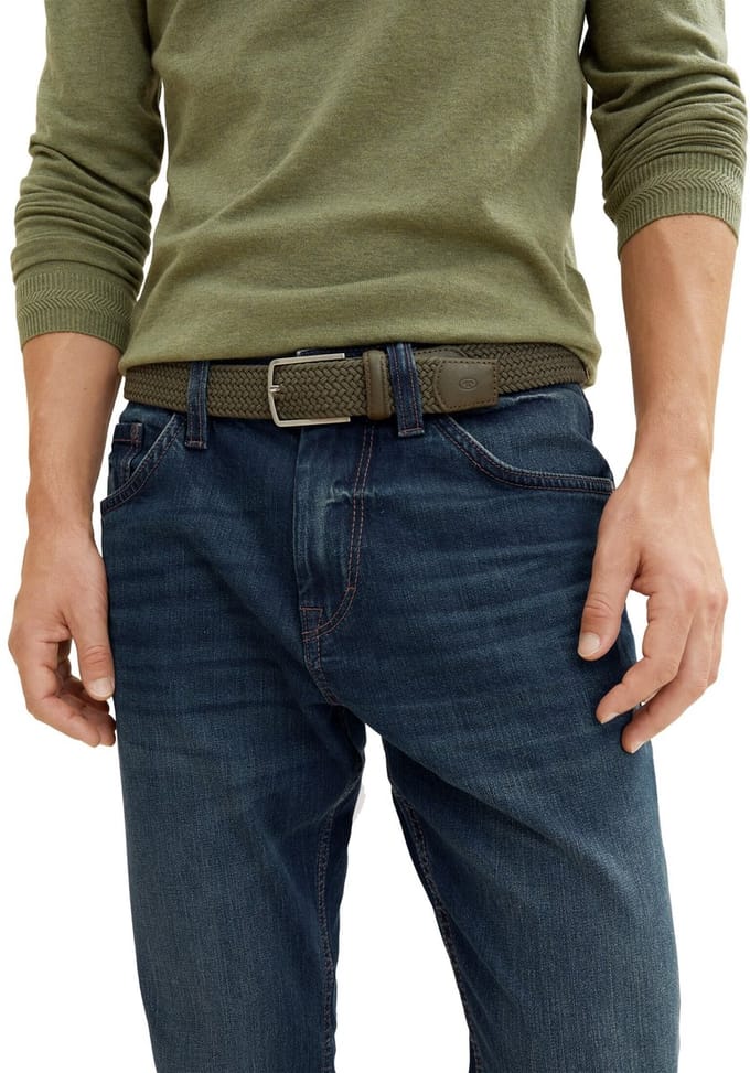 Tom Tailor - TTALEX elastische gevlochten riem met vierkante gesp - Maat 80 - olive uni