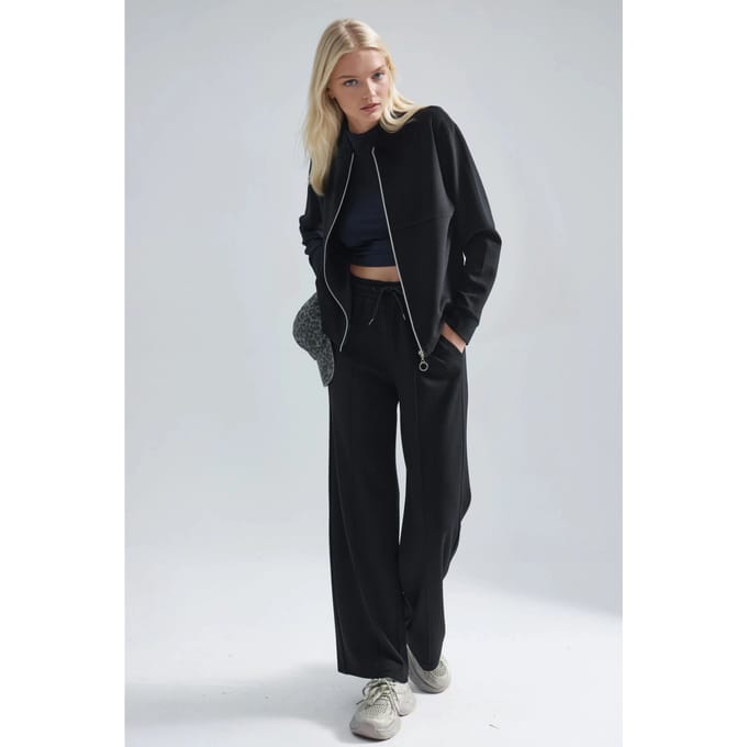 Modal Touch Sweater met Rits en Geribbelde Broek Set
