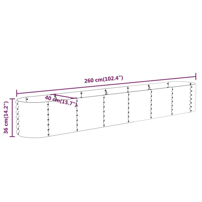 vidaXL - Plantenbak - 260x40x36 - cm - gegalvaniseerd - staal - bruin