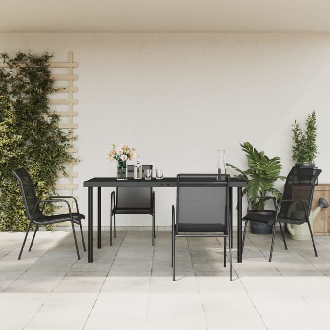 vidaXL - 5-delige - Tuinset - textileen - en - staal - zwart