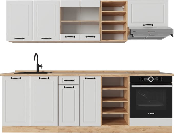 Vicco R-Line Complete keukeneenheid – 240 cm, WB Eik Wit landhuis/gouden eik