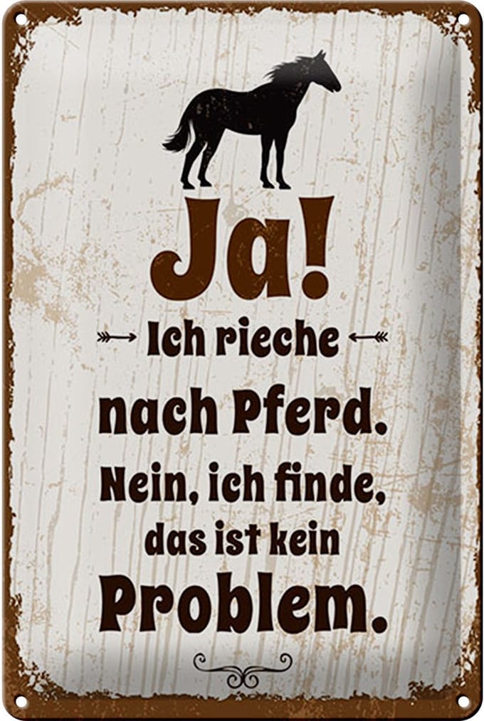 Blechschild Spruch 12x18 cm Ja ich rieche nach Pferd Deko Schild