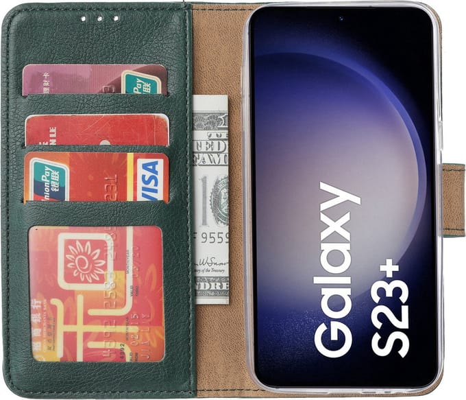 Samsung Galaxy S23 Plus hoesje - Portemonnee Cover - Bookcase met pasjeshouder - Groen