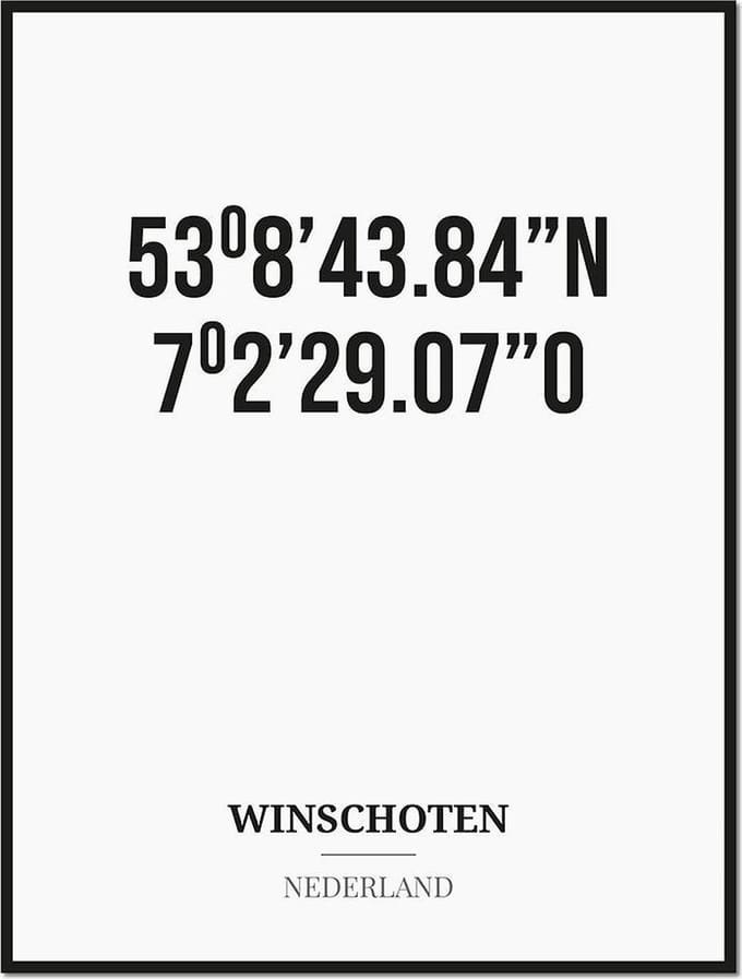 Poster/kaart WINSCHOTEN met coördinaten