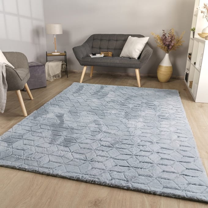 Woonkamertapijt eetkamer langpolig geometrisch design Scandi Moder 3D Uni 60 x 100 cm Rechthoek 60 x 100 cm Rechthoek grijs