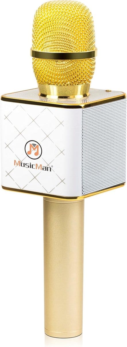 Karaoke Microfoon - Zangmicrofoon Luidspreker - Feest Muziek - Ingebouwde Stereo Luidsprekers - 25 x 7.5 cm - Goud Wit