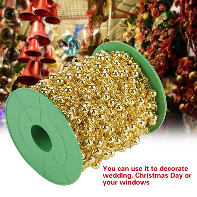 60m/rol Galvaniseren Parel Draad Kralen Slinger String DIY Bruiloftsdecoratie 3mm+8mm(gouden) beige