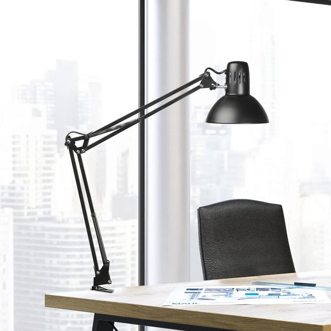 MAULstudy Bureaulamp - LED - Metaal - Zwart - E27 Fitting - Tafellamp met Klem