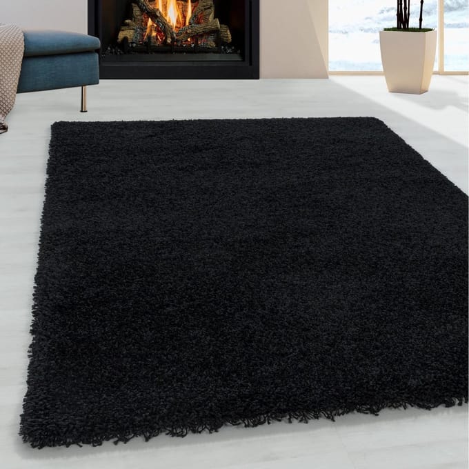 Flycarpets Azure Vloerkleed - 80x150cm - Zwart - Hoogpolig