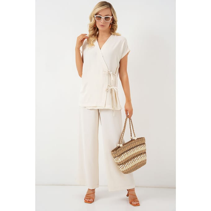 V-hals Textuur Twee-Stuks Co-ord Set