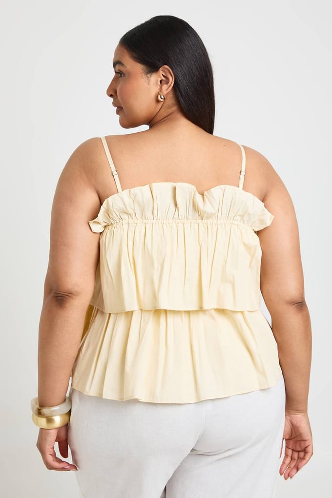 boohoo Dames Plus Gelaagde Gerimpelde Poplin Top | Citroen | Maat: 48