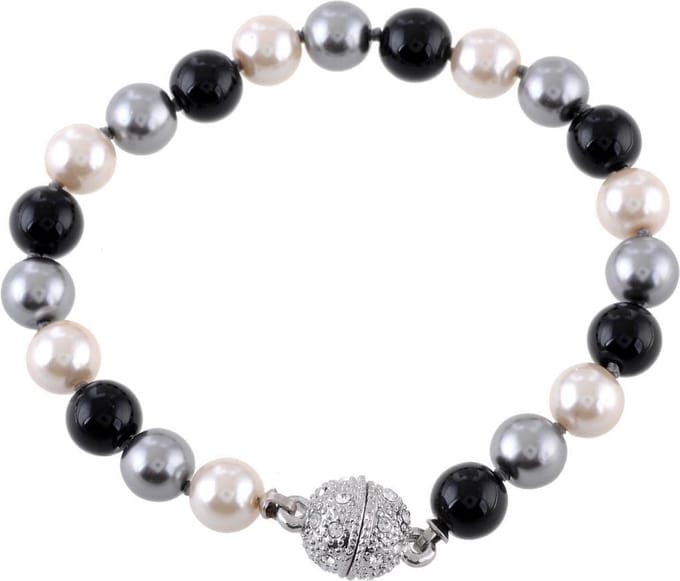 Behave - handgeknoopte parelarmband - zwart grijs crème - chic