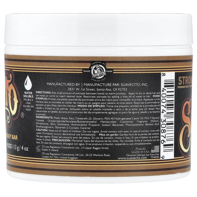 Suavecito Pomade Firme Hold Whiskey Bar 113 gr. | Water Based Pomade