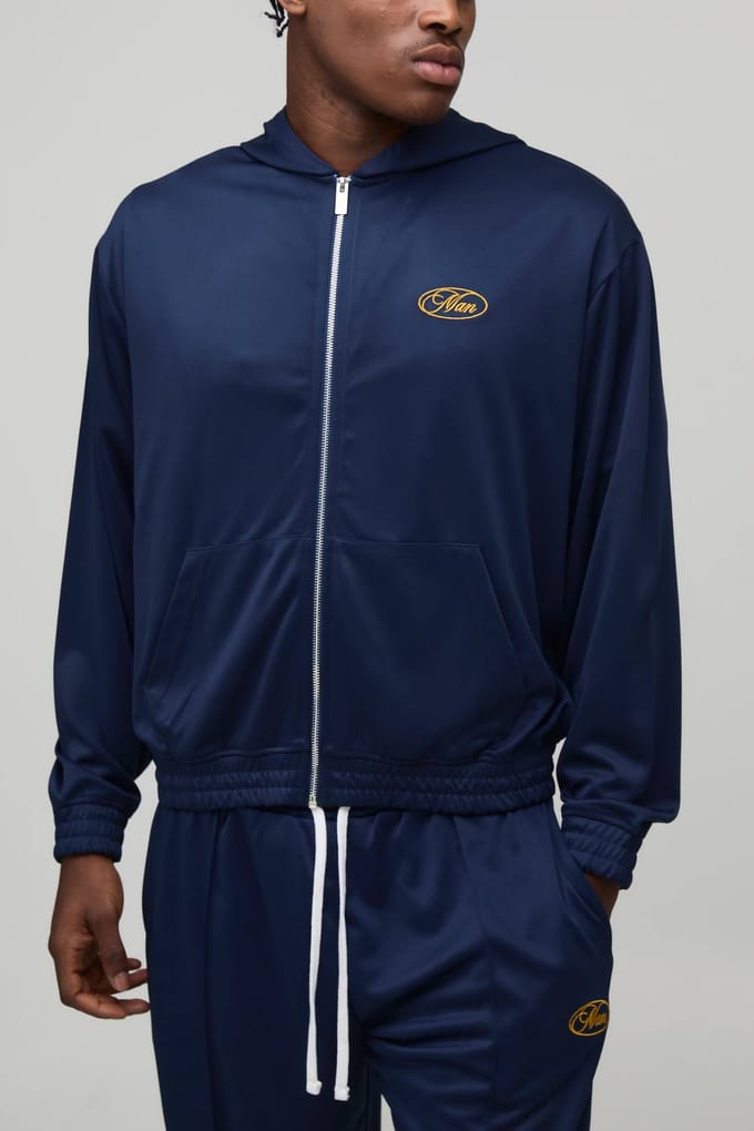 Oversized Boxy Tricot Hoodie met Rits en Baggy Joggingbroek Trainingspak | Navy | Size Medium