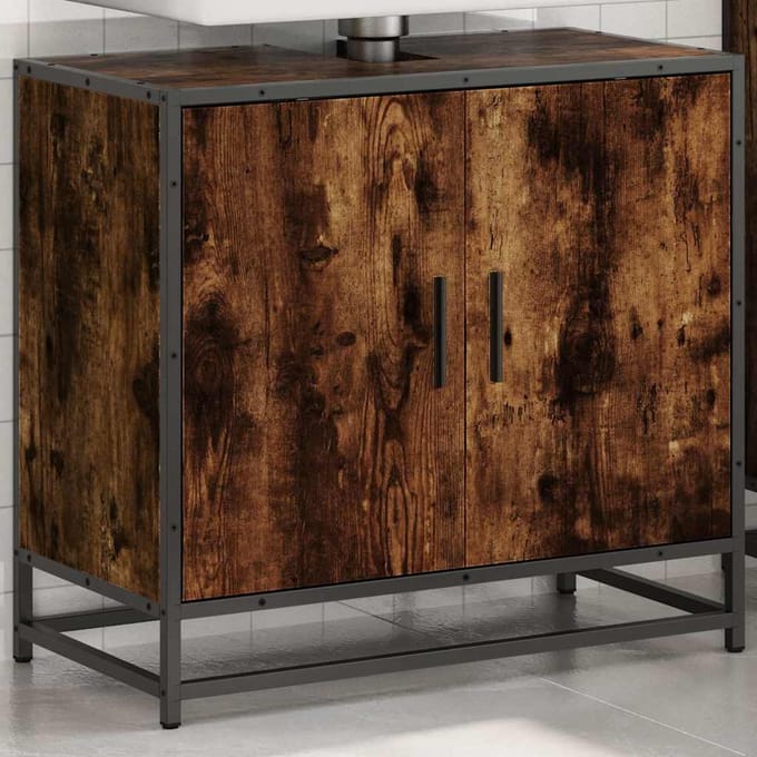vidaXL - Wastafelkast - 65x33x60 - cm - bewerkt - hout - gerookt - eikenkleurig
