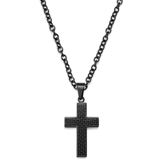 Gunmetal Kruisketting met Zwarte Inleg