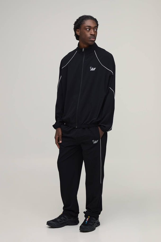 Regular Fit Technische Trainingsjack En Joggingbroek Set Met Contrasterende Biesdetail | Black | Size Medium