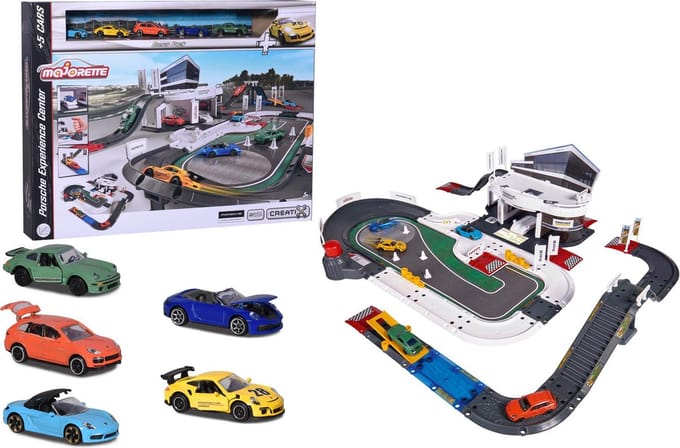 Majorette Porsche Experience Center + 5 voertuigen - Die-cast - 70x60x22 cm - Vanaf 5 jaar - Speelgoedgarage