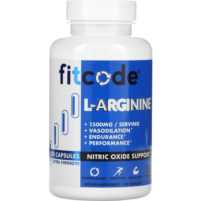 Fitcode, L-arginine, extra sterk, 1500 mg, 100 capsules (750 mg per capsule)
