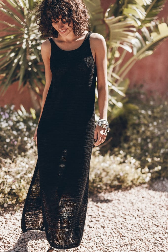Mikuta The Black Long Knitted Dress Black Maat: M | Maxi Jurken Outlet | Dames | Zwart