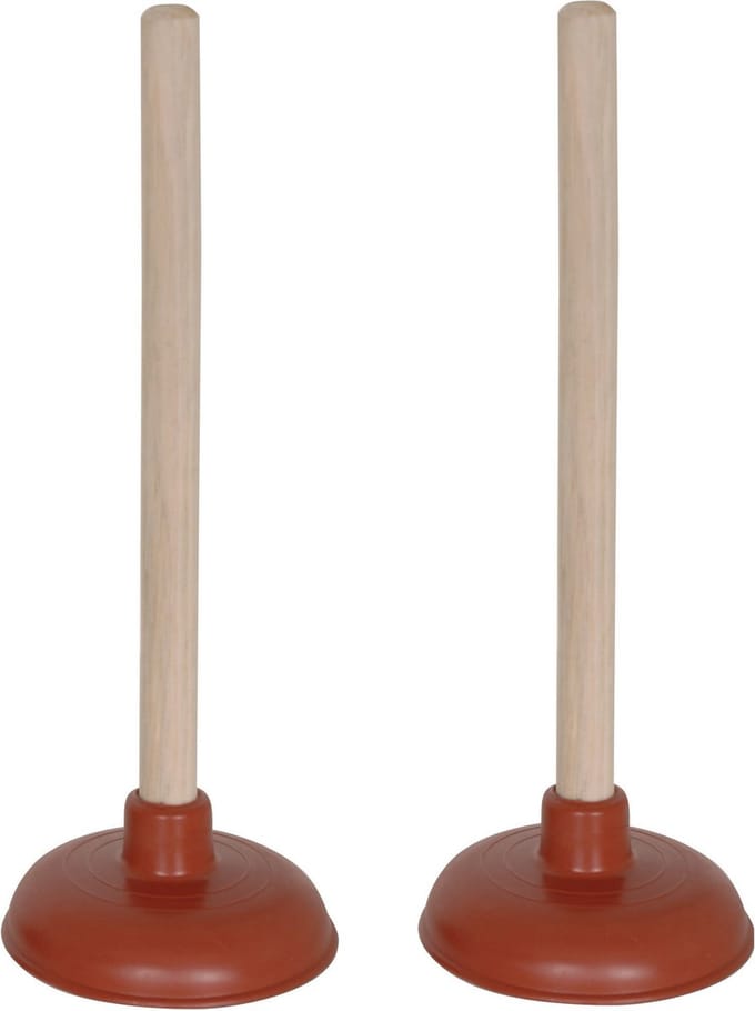 MSV Robuuste gootsteen ontstopper/plopper - 2x - hout/rubber - 14 x 32 cm