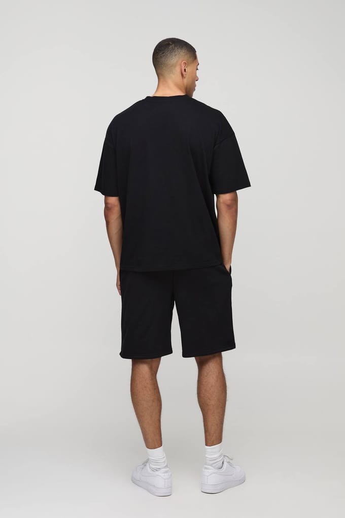 Oversized Moto Graphic T-Shirt & Short Set | Black | Size Medium