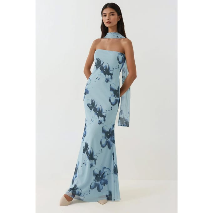 Strapless Bloeiende Bodycon Maxi Jurk