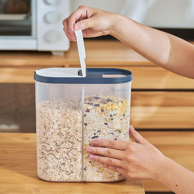 Ontbijtgranencontainer Plastic Ruimtebesparend Verdeelde Opberging Luchtdichte Voedselopbergcontainers voor Keuken wit