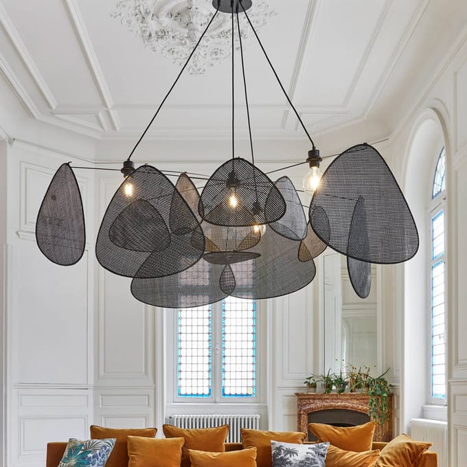 MARKET SET hanglamp Screen XXL, 90 cm, zwart, rotan