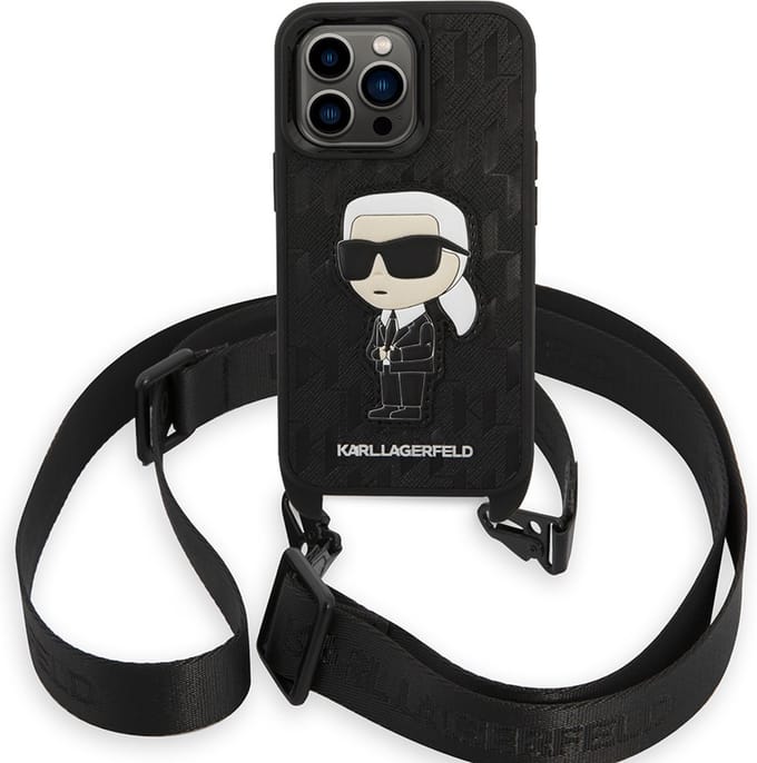 iPhone 14 Backcase- Karl Lagerfeld - Effen Zwart - Kunstleer
