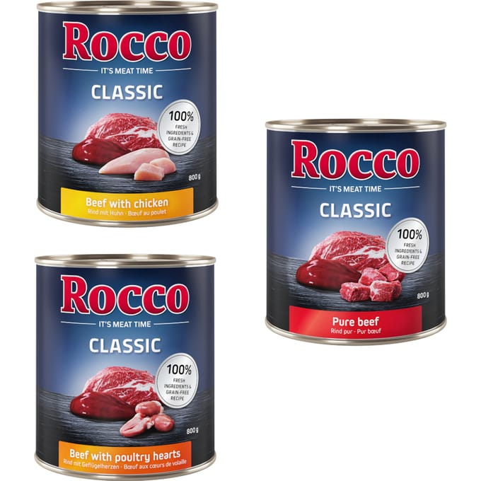 24 x 800 g Puur Rund, Rund/Gevogeltehart, Rund/Kip Rocco Classic Hondenvoer