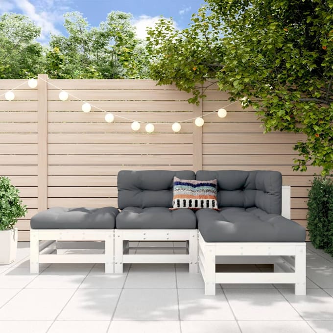 vidaXL - 4-delige - Loungeset - massief - grenenhout - wit