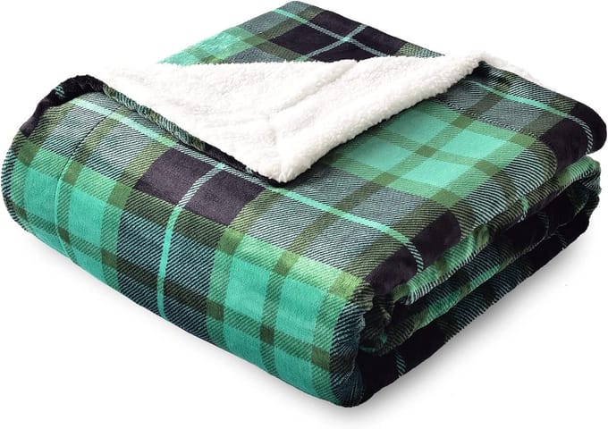 Luxe Geruite Sherpa Fleece Beddeken Dubbelzijdig 150x200cm Groen