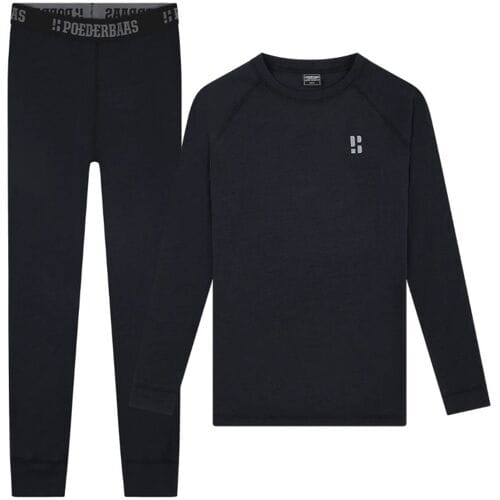 Poederbaas Thermoset Merinowol Dames - Thermoshirt + Thermolegging - Zwart - Maat XL
